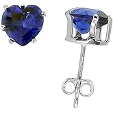 Sterling Silver 6 mm Color CZ Heart Studs Earrings Blue Topaz Sapphire Amethyst Ruby Pink