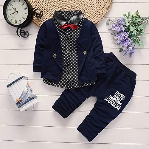 Red Choice Collection Boy's Toddlers Cotton Long Sleeves Partywear Tuxedo Bow Suit Set-Blue