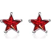 POPLYKE Sterling Silver Star Stud Earring with Birthstone For Women Star Simple Jewelry Gifts for Women