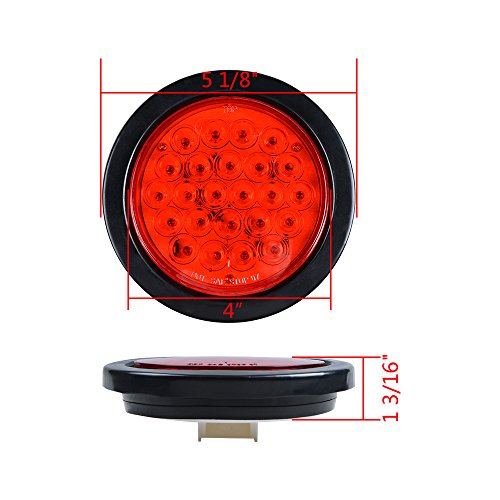 4pcs White Back-up Reverse Lamp + 2X Red Stop Brake Tail Light 24-LED 4" Round Kit for Truck Trailer RV