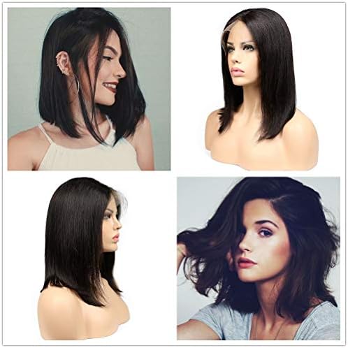Jisheng 13x4 Short Bob Wigs Brazilian Straight Lace Front Human Hair Wigs For Black Women 150% Density Pre Plucked with Baby Hair Natural Color (10 inch)
