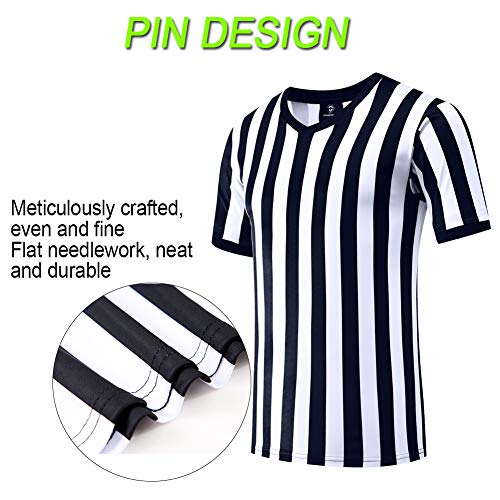 Shinestone Referee Shirts, Men's Basketball Football Soccer Sports Referee Umpire Shirt Referee Shirt Jersey Costume Short Sleeves, Perfect for Outdoor Sports (V-Neck, Medium)