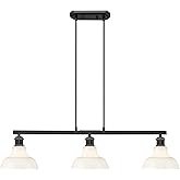 Yep by Golden Lighting 3-light Island Light in Matte Black and Vintage Milk Glass