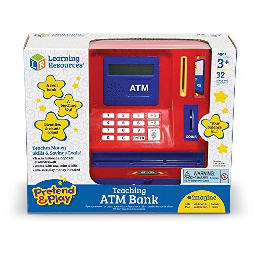 Learning Resources Teaching ATM Bank, Blue & Red, 32 Pieces
