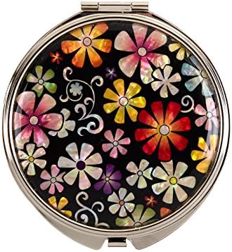 Compact Makeup Mirror Travel Magnifying Double Sided Mother Of Pearl Cosmos mms27