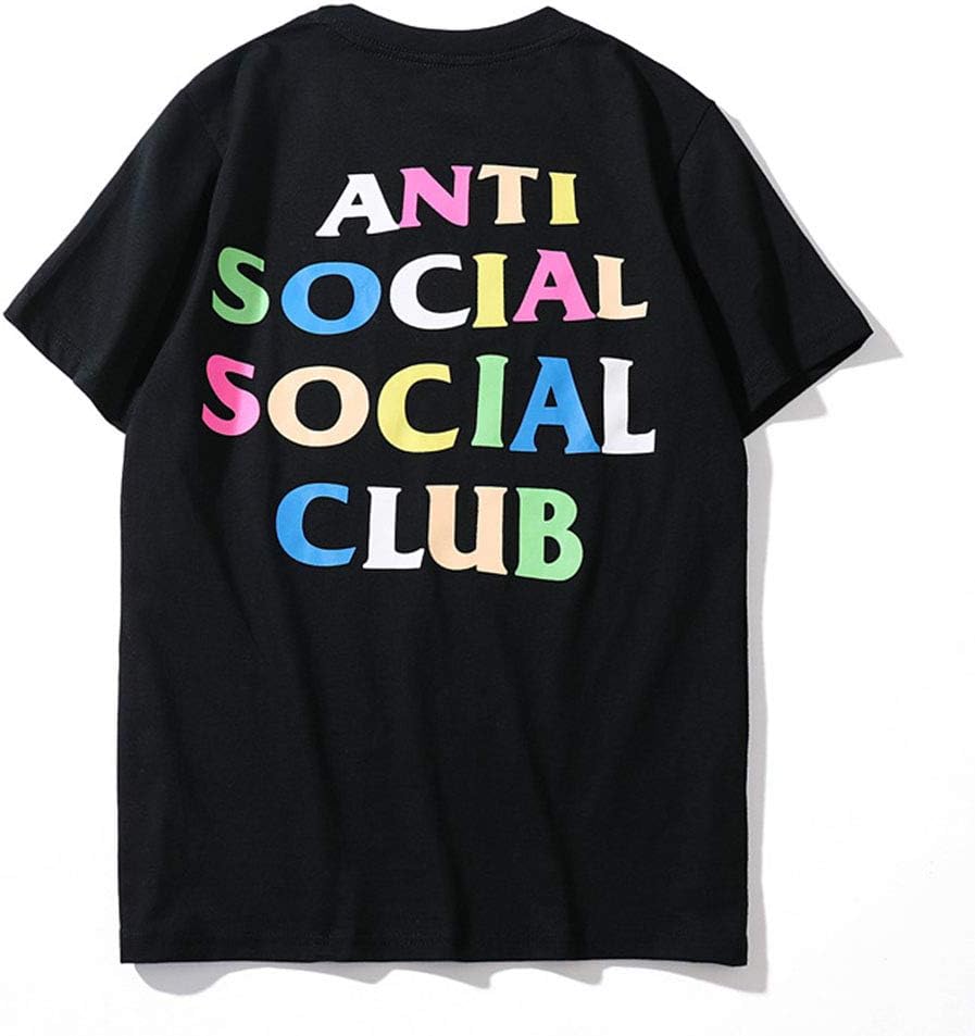 Anti Social Social Club Printing Loose Rainbow Letters ASSC Short Sleeve Men and Women T-Shirt,Black,S