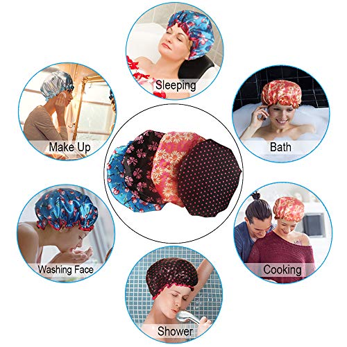 Waterproof Stain Shower Cap 6 Pack Double Layer Large Bath Cap for Women, Kids and Girls