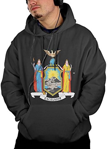 My Century Union Men's Custom Lightweight Hoodie With Pocket Hooded Pullover Sweatshirt New York Flag Black Medium