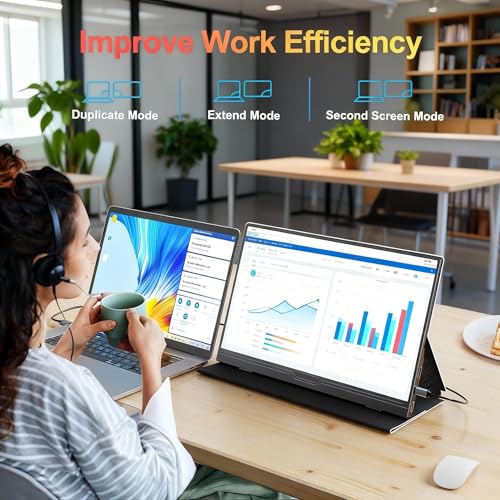Monitor Portátil 15.6" Full HD 1080P IPS - Tela Portátil para Notebook e Extensor de Tela, HDR, com Alto-falantes e Capa Magnética Integral, USB-C Mini HDMI para Laptop, Celular