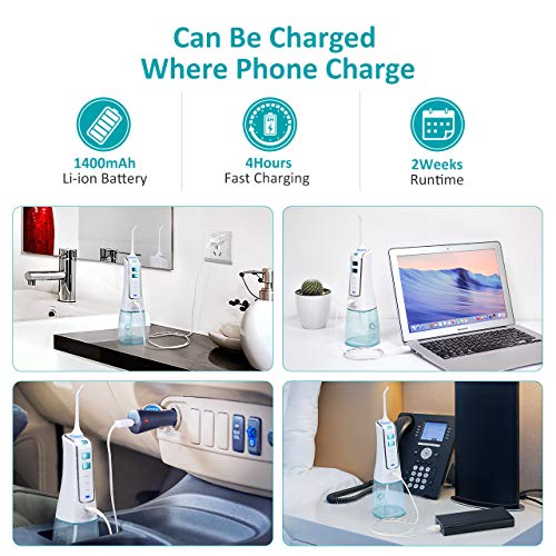 [2019] Water Pick Teeth Cleaner, ELLESYE 300ML Water Flossers for Teeth, 3 Modes IPX7 Waterproof USB Cordless Rechargable Oral Irrigator with 4 Jet Tips for Travel, Home & Shower - Thumbnail 4