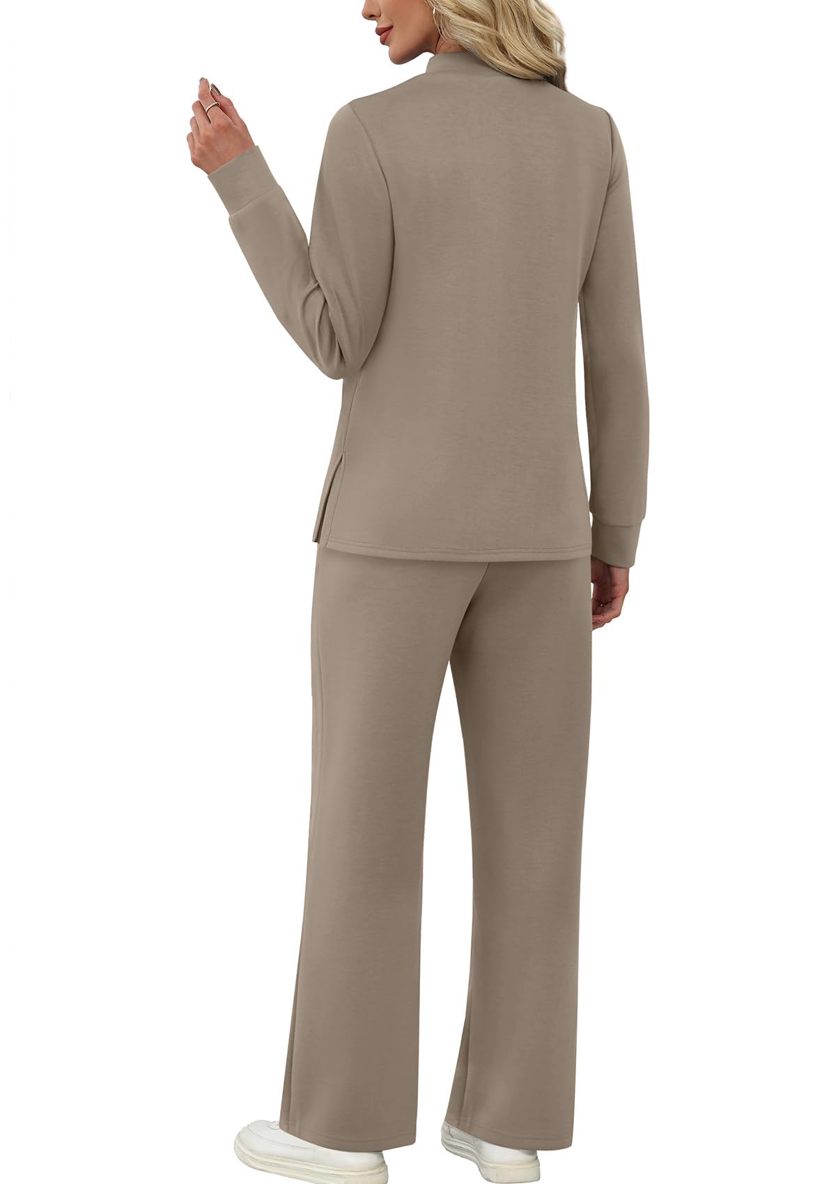 WIHOLL Two Piece Sets for Women Fall Travel Vacation Outfits Long Sleeve Lounge Sets Side Slit Wide Leg Pants S-3XL