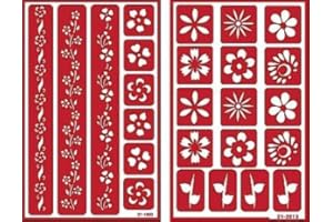 OVER N OVER Over 'n' Over Reusable Self-Stick Etching Stencil for Glass (or Stamping) - Bundle of Two Sets - Floral Borders 2 & Flowers