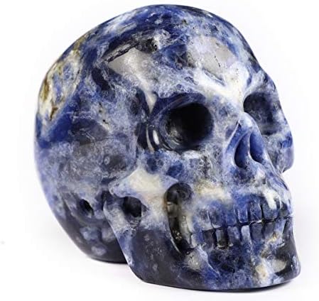 Skullis 2.0” Sodalite Crystal Skull, Hand Carved Gemstone Fine Art Sculpture, Reiki Healing Stone Statue.