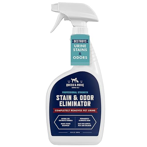 Rocco & Roxie Supply Co. Stain & Strong Odor Eliminator, Enzyme Cleaner, Pet Odor Eliminator for Home - Carpet Stain Remover for Cats & Dog Pee - Urine Destroyer - Carpet Cleaner Spray Clear, 32 Fl Oz
