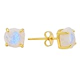 Gempires Raw Rainbow Moonstone Stud Earrings