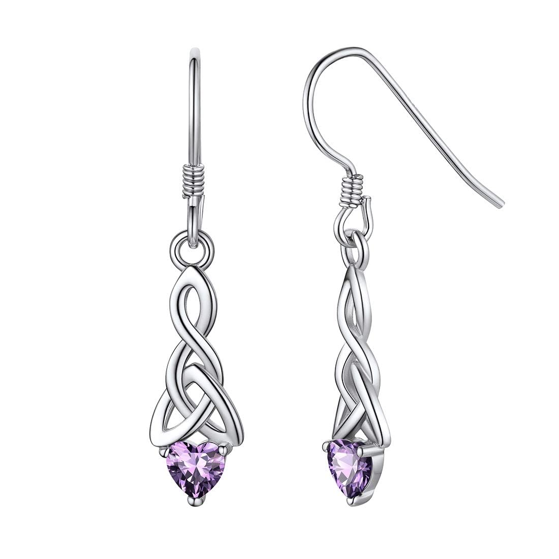 ChicSilver Sterling Silver Earrings Womens 925 Silver February Amethyst Heart Birthstone Earring Celtic Knot Jewellery โ image 1