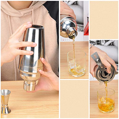 Bartender Mixology Kit, Songway 10-Piece Home Bar Tool Set Cocktail Making Set with Bamboo Wood Stand, for Professional and Amateur Drink Makers, Ideal Drink Mixing Tool Kit, 3 Sizes of Shaker