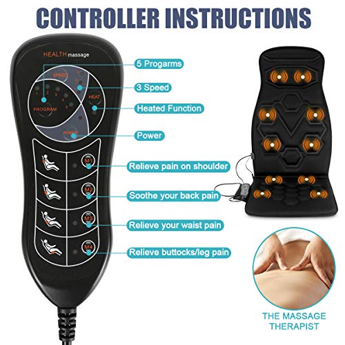 Relief Expert Car Seat Back Massager Chair Pad with 10 Motors, Heat, 5 Modes for Car, Home, Office - Thumbnail 2