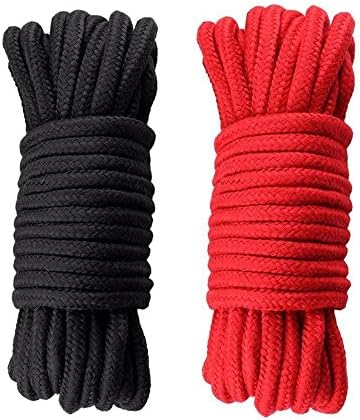 [ 2 Pack ] 332 Feet Natural Soft Long Cotton Rope Durable Long Rope Strap 8mm Black and Red