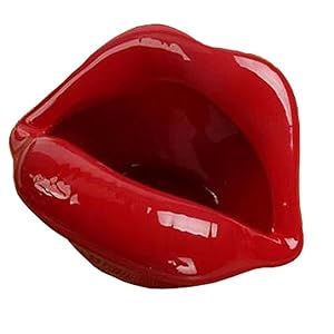 Loghot Creative Ceramic Cigarette Ashtrays with Lips Style Fashion Home Decorations (Dark Red)