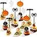 Jetec 100 Pieces Halloween Food Picks Cupcake Toppers Decorations Halloween Party Picks Food Picks Holiday Appetizer Picks with Pumpkin Ghost Spider Bat Design