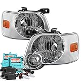 VIPMOTOZ Chrome Housing Headlight Headlamp Assembly For 2006-2010 Ford Explorer, Built-In 55 Watts Xenon HID Low Beam, Driver & Passenger Side