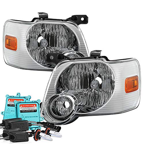 VIPMOTOZ Chrome Housing Headlight Headlamp Assembly For 2006-2010 Ford Explorer, Built-In 55 Watts Xenon HID Low Beam, Driver & Passenger Side