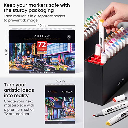 Arteza Art Alcohol Markers, Set of 72 Colors, EverBlend Dual Tip