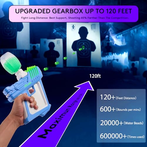 Fonee Gel Ball, Electric Gel Ball Blaster, Splatter Ball Blaster with Goggles and 20,000 Gel Beads, Suitable for Backyard Fun and Outdoor Team Shooting Games, for Adults and Kids Ages 12+ (Blue white)