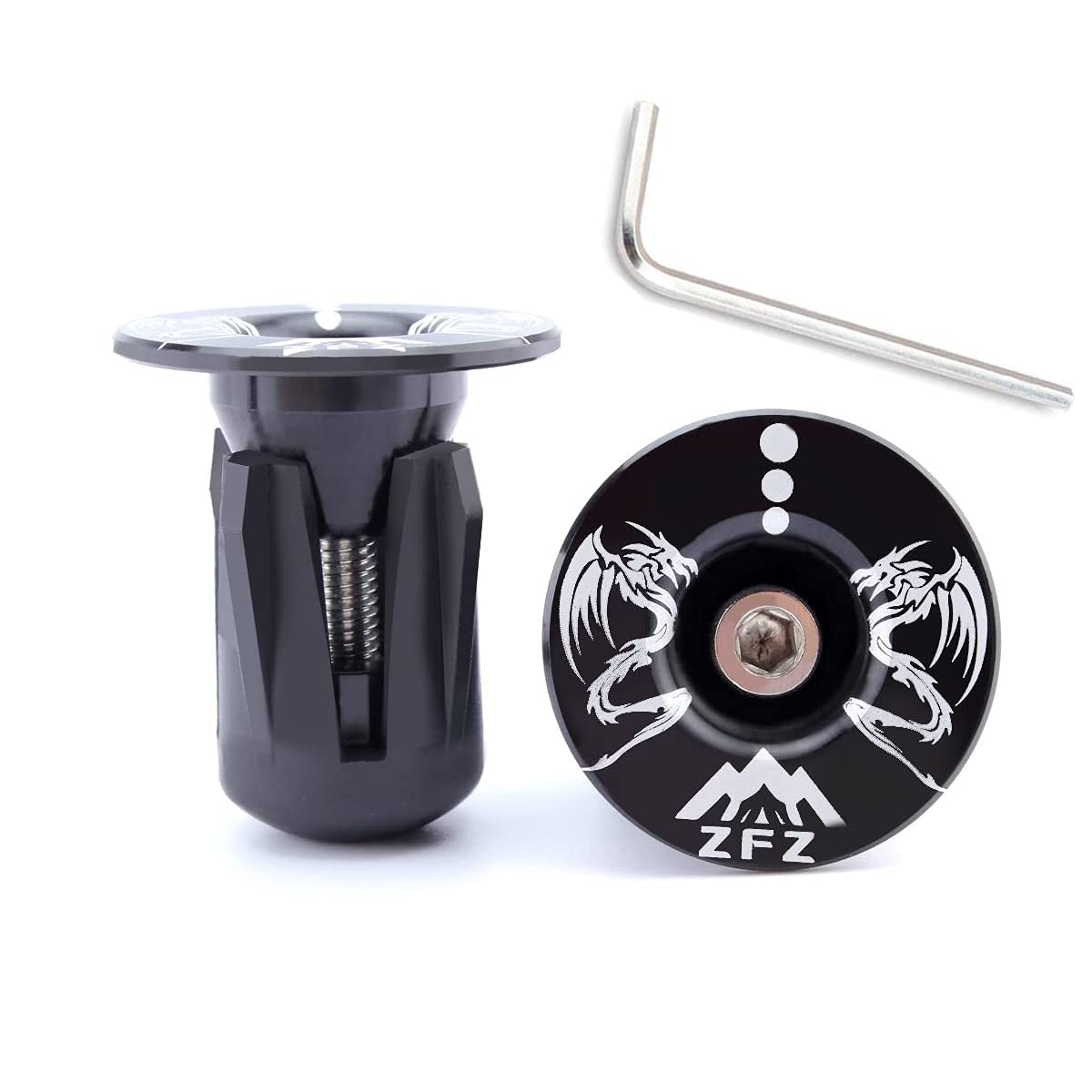 MUQZI Bicycle Handlebar Ends Plugs Caps – Aluminum Bike Handle Bar Ends Caps, Suitable for Most Bicycles Road Bike Mountain Bike BMX MTB Fixie(Black dragon)