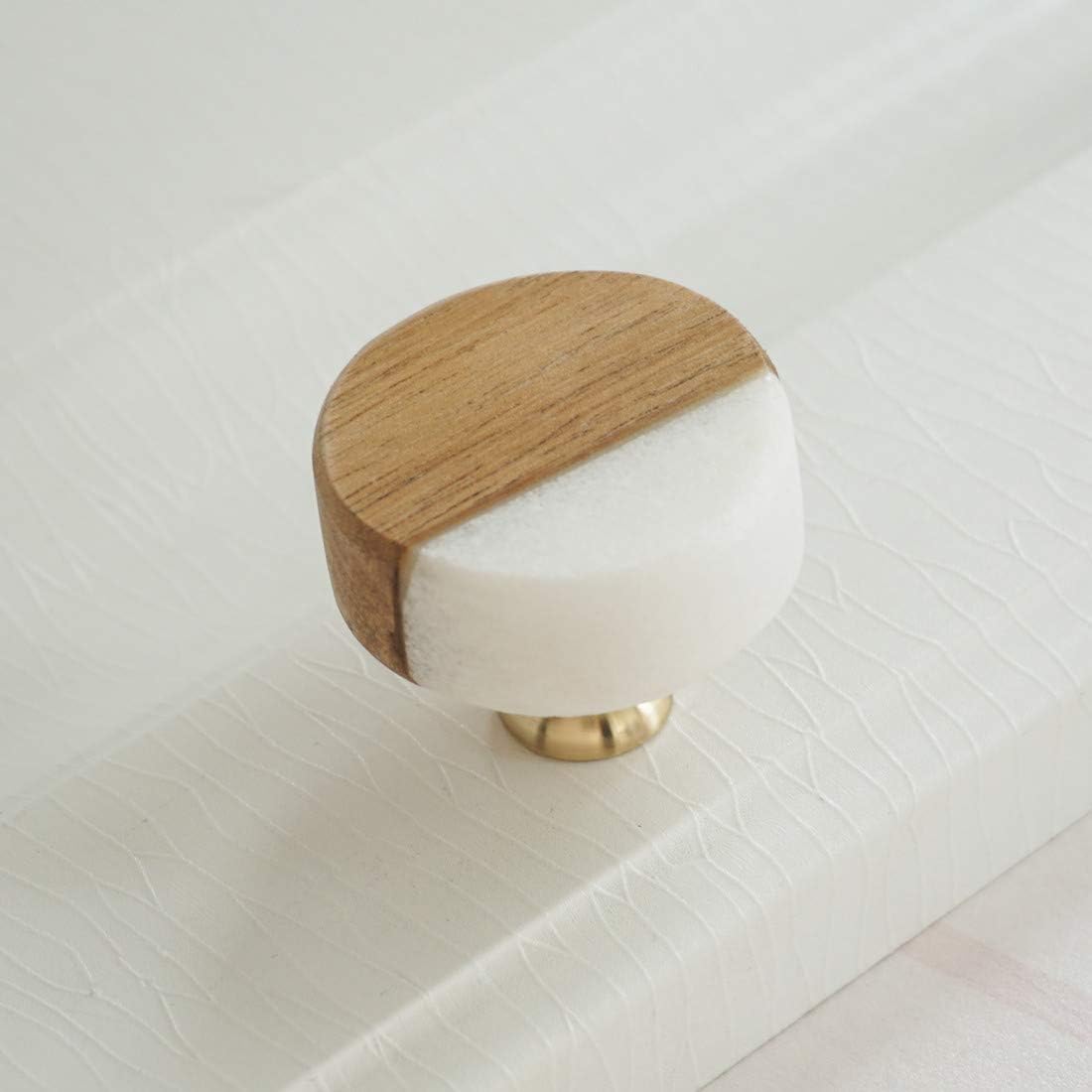 LBFEELUnqiue Wood Drawer Knob Modern Cabinet Knob Pulls White Stone Cupboard Dresser Pull Handle Hardware (Single Hole knob, 1 Piece)