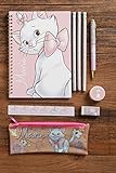 Disney Marie (Aristocats) Official Stationery Set, Includes: A5 Note Pad, 3, Pen, Ruler, Eraser, Sharpener and Pencil Case, Multi Colour