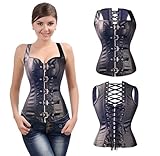 SEXYFROM Spiral Steel Boned PU Faux Leather Steampunk Waist Trainer Corset Bustier