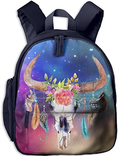 Watercolour Bull's Skull Kids Printed Backpack Shoulder School Bookbag With Front Pockets