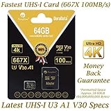 Amplim 64GB Micro SD SDXC V30 A1 Memory Card Plus Adapter Pack (Class 10 U3 UHS-I MicroSD XC Extreme Pro) 64 GB Ultra High Speed 667X 100MB/s UHS-1 TF MicroSDXC 4K Flash - Cell Phone, Drone, Camera