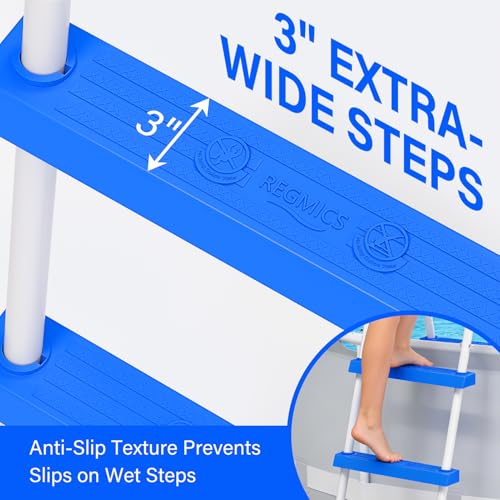 Heavy Duty Steel Frame Swimming Pool Ladder for Above Ground Pools, 3-Step Double-Sided Pool Stairs for 36" Height Pools, 450lbs Capacity with Anti-Slip Rubber Feet & Wide Steps