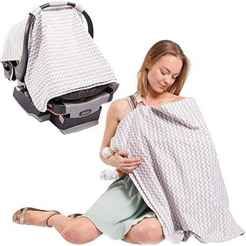 Nursing Covers, Danolt 2 in 1 Breastfeeding Scarf Portable Baby Car Seat Windproof Sunscreen Dustproof Canopy Breathable Cotton Protection for Newborn Outdoors, 100 * 74cm