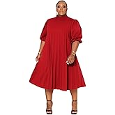 Tycorwd Women's Plus Size Casual Pleated Dress Summer Short Sleeve Flowy Swing Dress Loose Beach Dresses