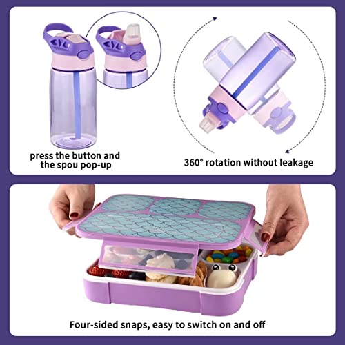 Unicorn Lunch Bag Lunch Box Set - Insulated Lunch Bag with 4 Compartment Bento Box Ice Pack Water Bottle Silicon Cap Spoon Salad Container for Lunch Kid\'s School Supplies Ideal for Age 7-15