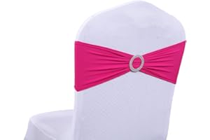 MDS-MEGADECORSUPPLY MDS Halloween Spandex Chair Sashes with Slider Buckle - 10 Pack, Universal Fit Elastic Stretch Chair Bands Ties for Haunted Banquets, Spooky Parties, Witchy Weddings & Events Decor - Magenta