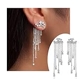 palettei Fashion Star Crystal Dangle Earrings for Women Gold Silver Color Front Back Hanged Long Tassel Earings Bohemian Jewelry (B:Silver)