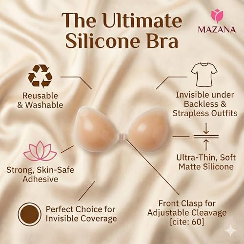 MAZANA Strapless Bra & Silicone Backless Bra for Women | Invisible Push Up Stick-On Bra with Wireless Support | Reusable Adhesive Bra for Backless Dresses, Wedding & Evening Gowns