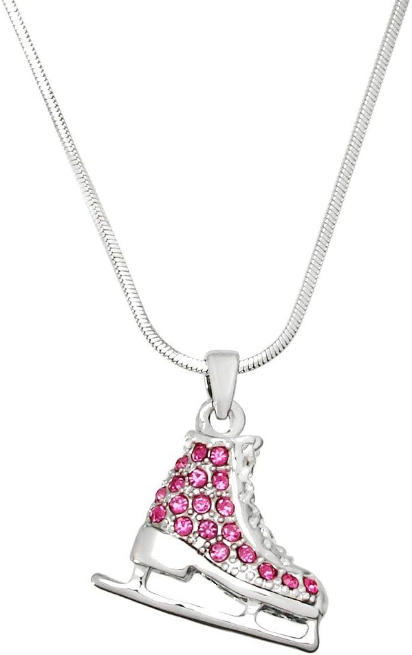 CFG ONLINE Pink Crystal Ice Skate Charm Pendant Necklace