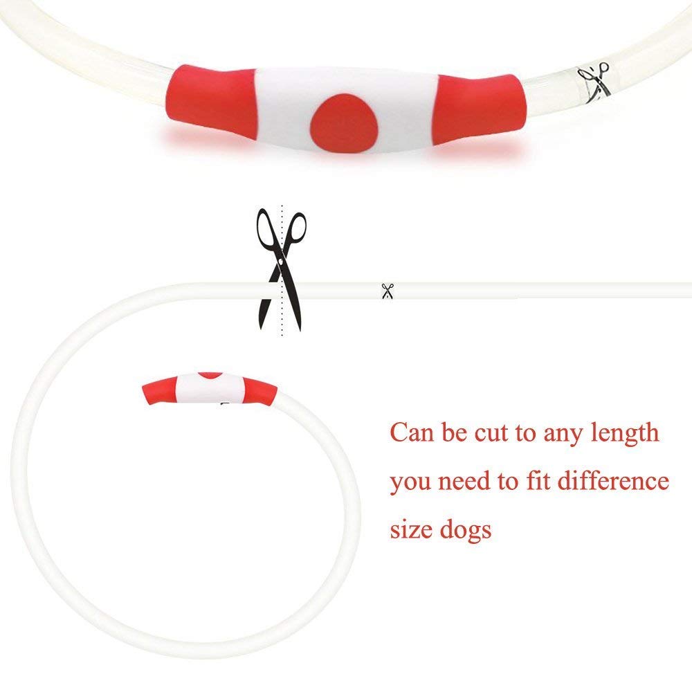 Illumifun Led Dog Collar, USB Rechargeable TPU Cuttable Light Up Collar Make Your Dogs Seen & Safe in the Dark (Ruby Red)