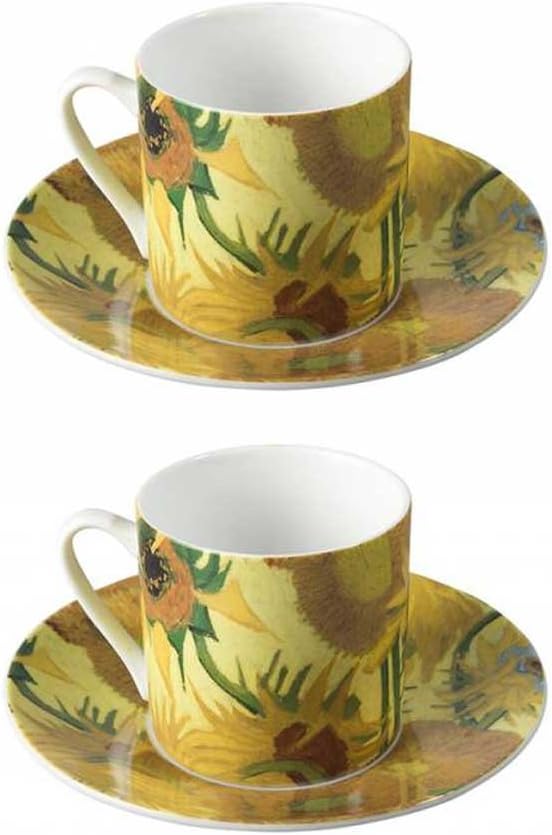Vincent Van Gogh Porcelain Small Coffee Cups and Saucers (Two Sets) - Sunflowers