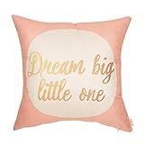 Fjfz Dream Big Little One Motivational Sign Inspirational Quote Cotton Linen Home Decorative Throw Pillow Case Cushion Cover Sofa Couch, Blush Pink and Gold, 18