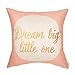 Fjfz Dream Big Little One Motivational Sign Inspirational Quote Cotton Linen Home Decorative Throw Pillow Case Cushion Cover Sofa Couch, Blush Pink and Gold, 18