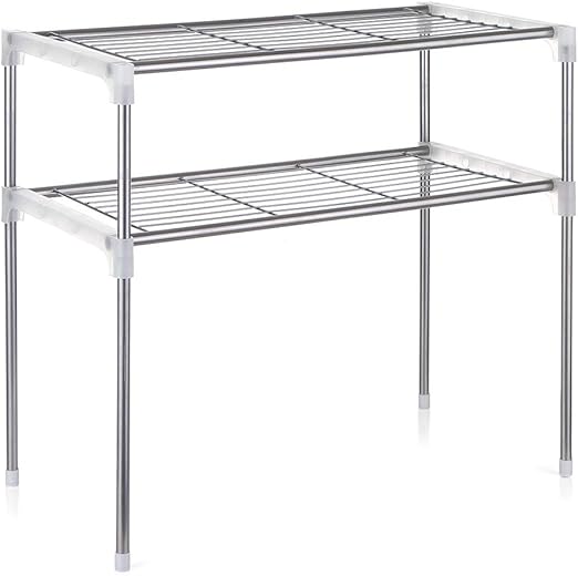 Singaye 2 Tier Microwave Oven Rack Countertop Shelf Organizer Square Tube Kitchen Storage Racks Champagne Home Kitchen Racks Shelves Drawers Environews Tv