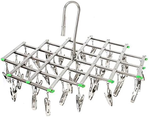 GreatHalth Stainless Steel Mesh Folder Multi - Functional windbreak balcony stretching clothes rack 35 Clothespins sets socks / underwear /Baby Clothes/Cloth Diapers/Towel folder