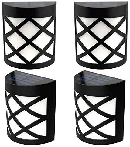 Solar Fence Light Powered Outdoor Wall Lights Garden Mount Decorative Deck Lighting (White light-4pcs)
